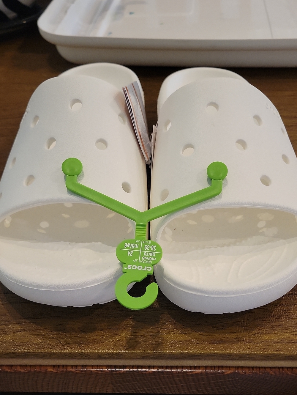 CROCS Women's Classic Clog in White with Lime Green Hanger